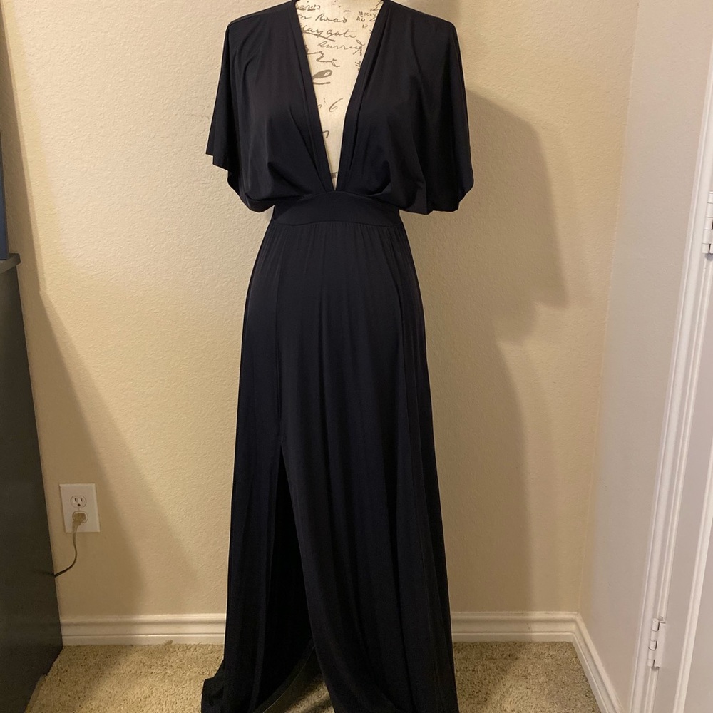 Low V black maxi dress